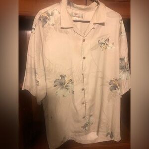 Tommy Bahama Silk Hawaiian Tropical Shirt Mint Dragonfly Orchid Flowers Size XL